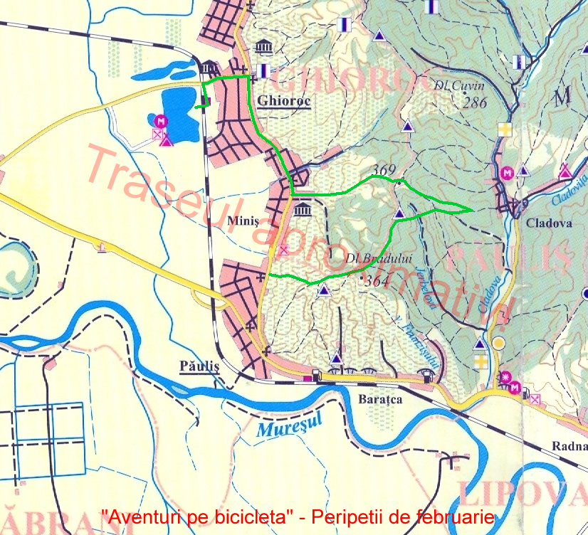 Harta traseul Aventuri pe bicicleta - Peripetii de februarie e aproximativa